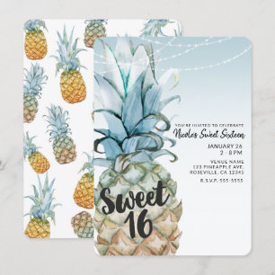 Invitación Fiesta Dulces 16 con Piña Tropical y Luces de Cade