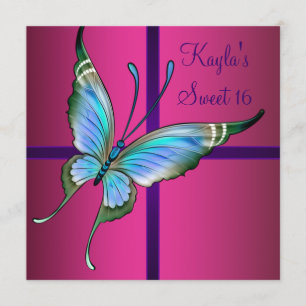 Invitación Fiesta Dulces 16 de Mariposa Rosa Brillante