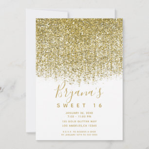 Invitación Fiesta Dulces 16 Dorado y Blanco Brillante Purpuri