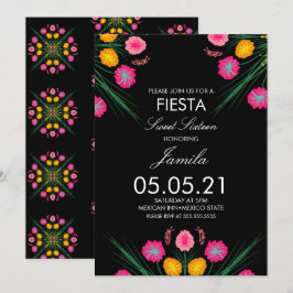 Invitación Fiesta Dulces 16 Flores Mariposas Dibujadas Mexica