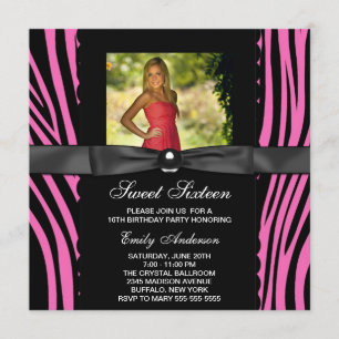 Invitación Fiesta Dulces 16 Foto Cebra Rosa Caliente
