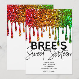 Invitación Fiesta Dulces 16 Glam Rasta Arcoíris con Brillanti