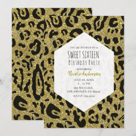 Invitación Fiesta Dulces 16 Leopardo Guepardo Negro Brillo Do