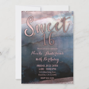 Invitación Fiesta Dulces 16 Modernos con Acuarela Rosa Dorado