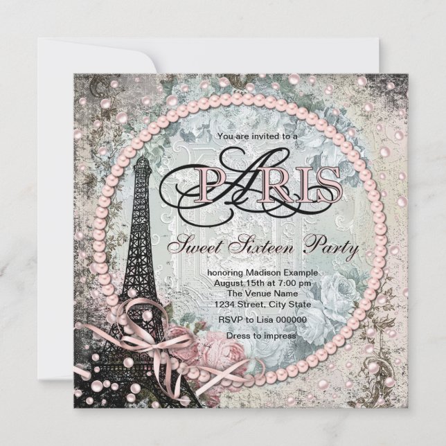 Invitación Fiesta Dulces 16 París Chic (Anverso)