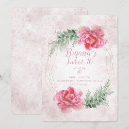 Invitación Fiesta Dulces 16 Rosado Rubor Floral Acuarela
