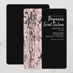 Invitación Fiesta Dulces 16 Rosado Rubor y Pintura Negra para