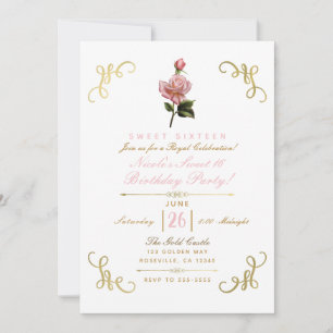 Invitación Fiesta Dulces 16 Rosas Florales Rosadas y Esquinas
