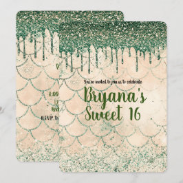 Invitación Fiesta Dulces 16 Sirena Melocotón Goteo Brillo Ver