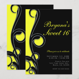 Invitación Fiesta Dulces 16 Torbellino Amarillo Brillante Neg