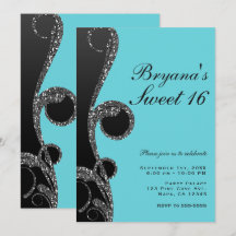 Fiesta Dulces 16 Turquesa y Negro con Brillo Plate