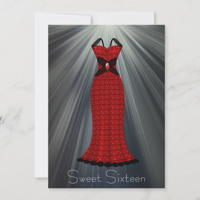 Invitación Fiesta Dulces 16 Vestido Negro Rojo (Anverso)
