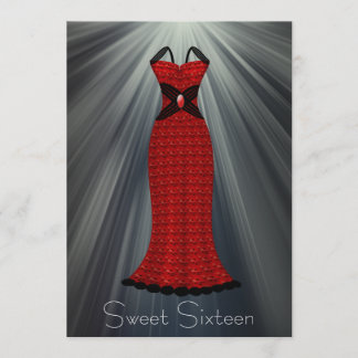 Invitación Fiesta Dulces 16 Vestido Negro Rojo