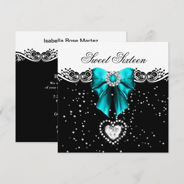 Invitación Fiesta Dulces Dieciséis Azul Verde Cumpleaños 16 (Anverso / Reverso)