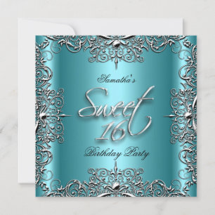 Invitación Fiesta Dulces Dieciséis Elegante Verde Teal Blanco