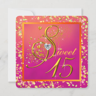 Invitación Fiesta Dulces Quince Años Naranja y Rosa