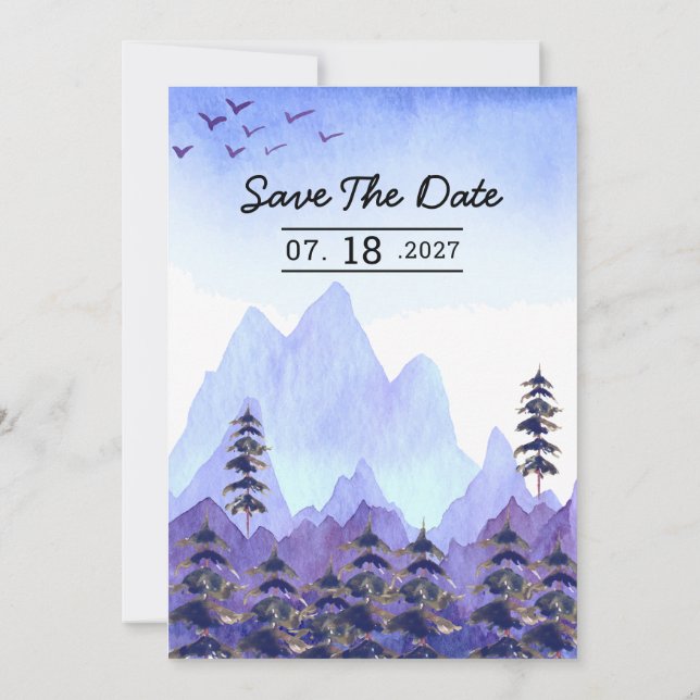 Invitación Fiesta editable de árboles de montaña de Boda de I (Reverso)
