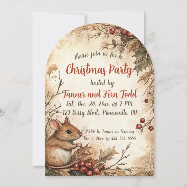 Invitación Fiesta Editable De Navidades De Ratón Y Bebés (Anverso)