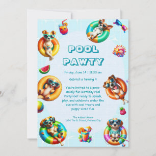 Invitación Fiesta editable de Puppy Splash Birday Pool