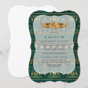 Invitación Fiesta egipcia con papel de aluminio verde azulado