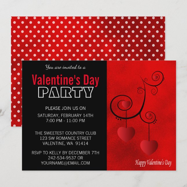 Invitación Fiesta El día de San Valentín (Anverso / Reverso)