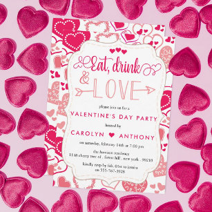 Invitación fiesta El día de San Valentín "Comer, beber y amar