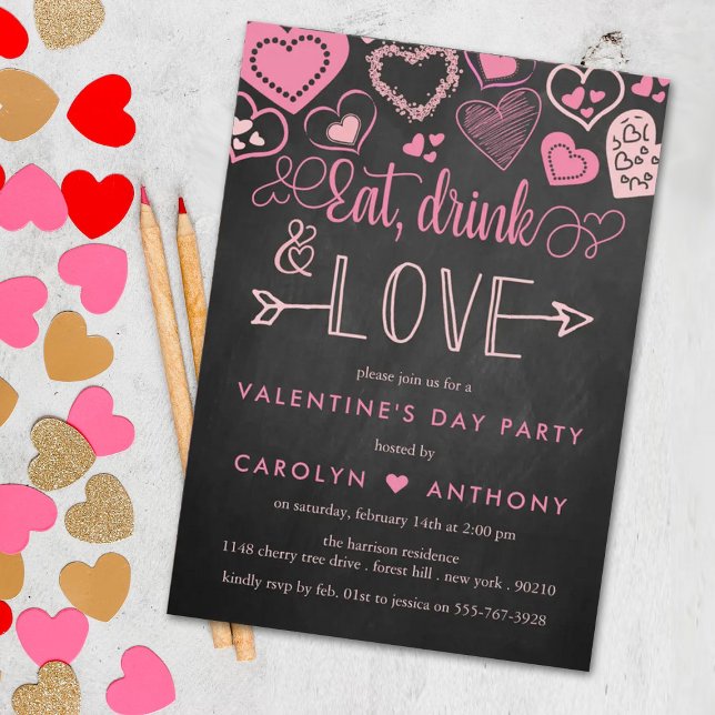 Invitación fiesta El día de San Valentín "Comer, beber y amar (Subido por el creador)