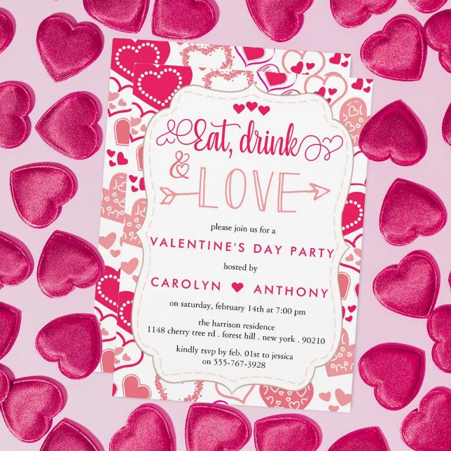 Invitación fiesta El día de San Valentín "Comer, beber y amar (Subido por el creador)