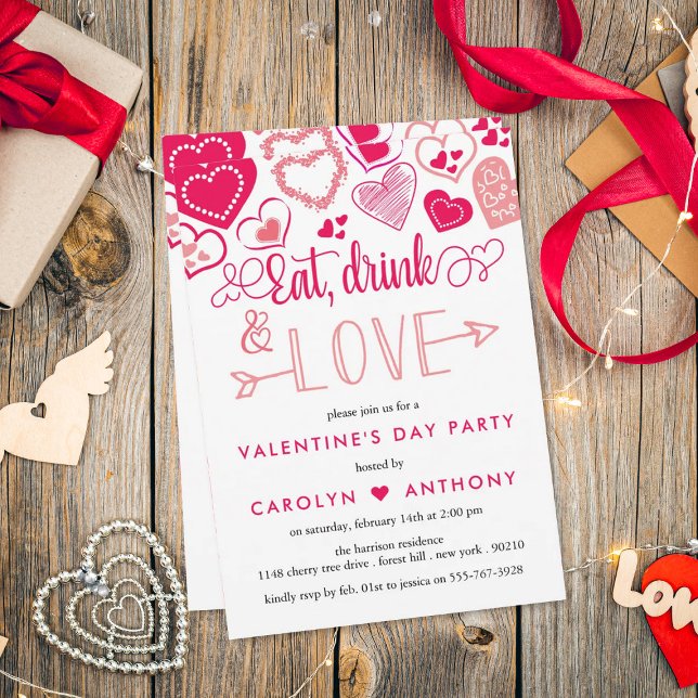 Invitación fiesta El día de San Valentín "Comer, beber y amar (Subido por el creador)
