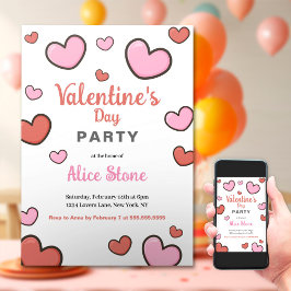 Invitación Fiesta el día de San Valentín Corazón Rojo Rosa