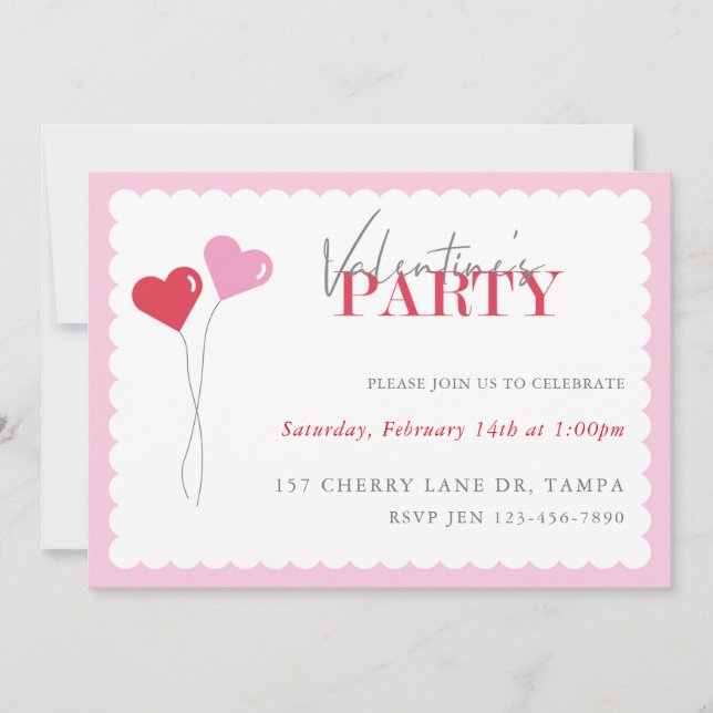 Invitación Fiesta El día de San Valentín de los globos cardía (Anverso)