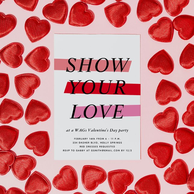 Invitación Fiesta El día de San Valentín de resaltado rojo y  (bold and typographic Valentine's Day party invitation)