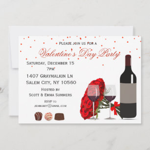 Invitación Fiesta El día de San Valentín de Rosas de vino rom