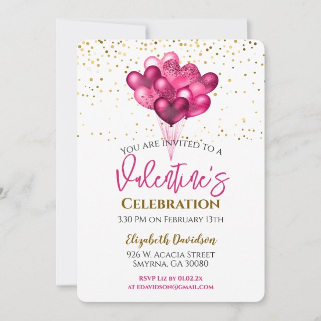 Invitación Fiesta el día de San Valentín Globos cardíacos (Anverso)