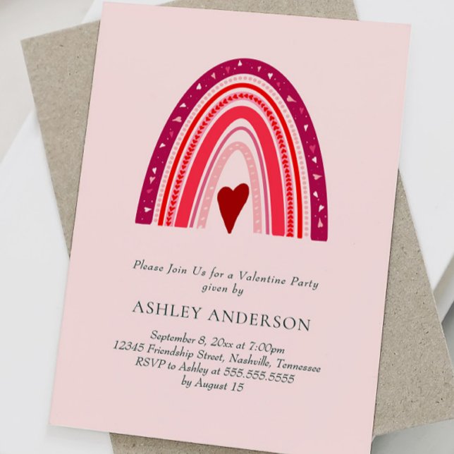 Invitación Fiesta el día de San Valentín Pink Boho Rainbow (Subido por el creador)