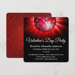 Invitación Fiesta el día de San Valentín Red Disco Ball