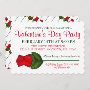 Invitación Fiesta el día de San Valentín Red Long Stemmed Ros
