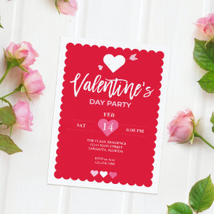 Invitación Fiesta el día de San Valentín Red Scalloped Edges