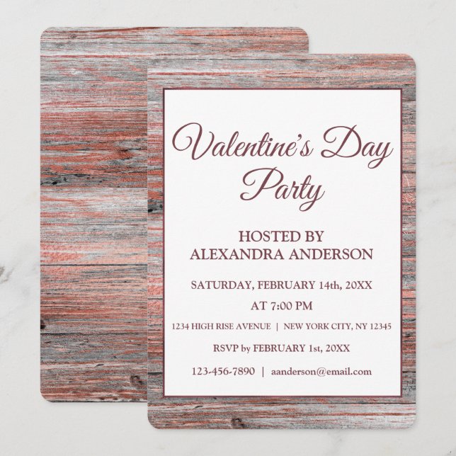 Invitación Fiesta el día de San Valentín Rosa Relieve metaliz (Anverso / Reverso)