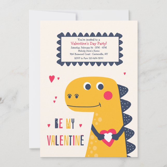 Invitación Fiesta El día de San Valentín Valentine Dino (Anverso)
