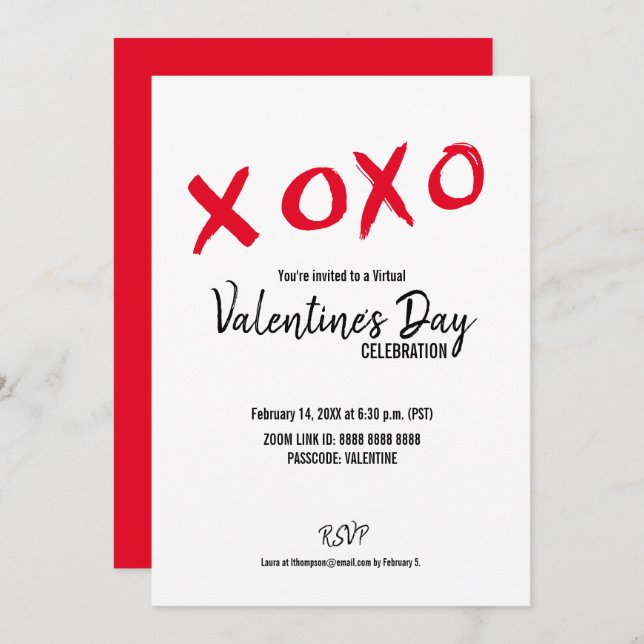 Invitación Fiesta El día de San Valentín virtual XOXO blanco  (Anverso / Reverso)
