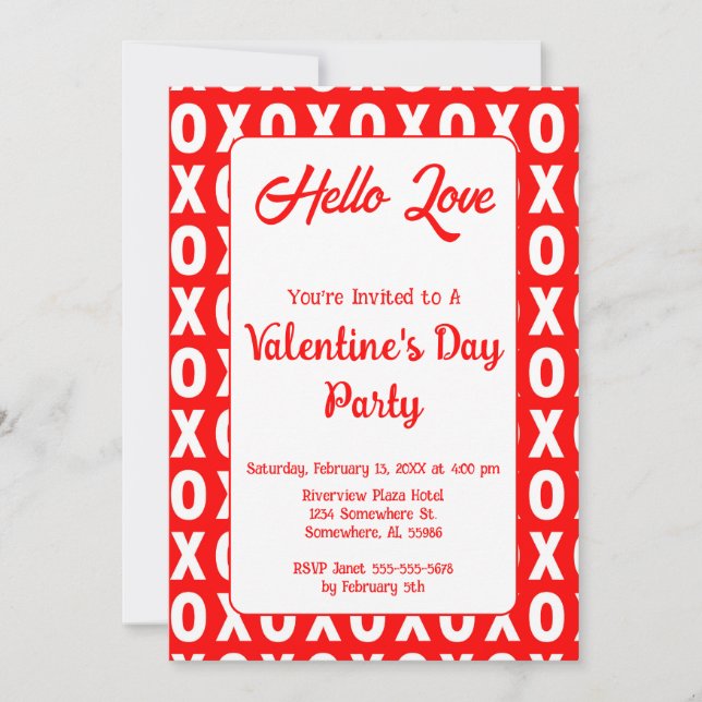 Invitación Fiesta El día de San Valentín XO (Anverso)