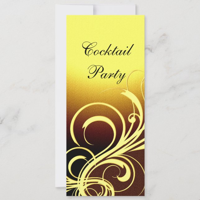 Invitación Fiesta Elegante Amarillo Dorado Marrón  (Anverso)