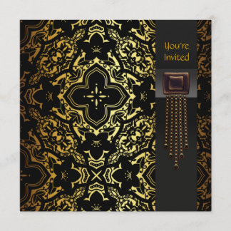 Invitación Fiesta elegante Art Deco de negro y dorado