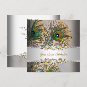Invitación Fiesta elegante azul teal dorado pavo real