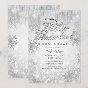 Invitación Fiesta Elegante Copos de Nieve Blanca Paisaje Inve