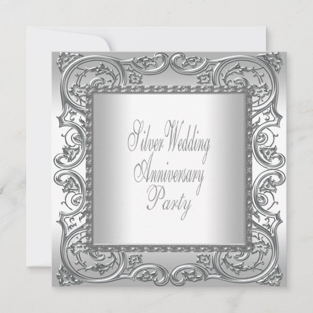 Invitación Fiesta elegante de aniversario de plata blanca núm (Anverso)