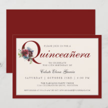 Fiesta elegante de Borgoña y Floral Azul Quinceane
