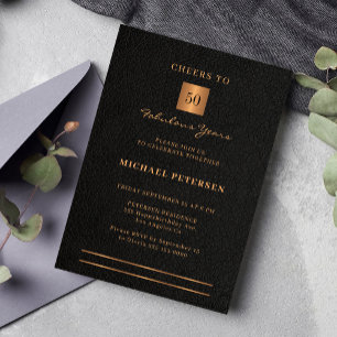 Invitación fiesta elegante de cumpleaños 50 negro oro