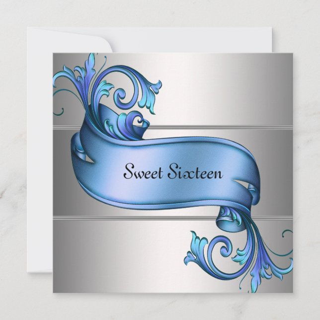 Invitación Fiesta Elegante de Cumpleaños Dieciséis Azul Plate (Anverso)